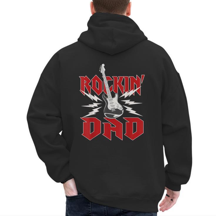 Dad Rockin One Birthday Family Matching Rock Guitar Men's Hoodie Back Print