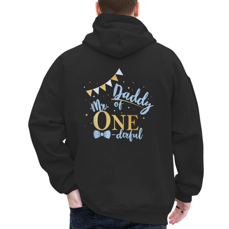 Daddy Of Mr One-Derful Party Blue-Gold Dad Boy 1st Birthday Men's Hoodie Back Print