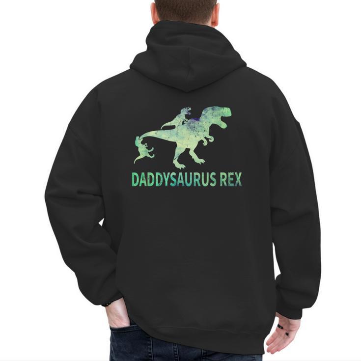 Daddysaurus T Rex Dinosaur Daddy Saurus Dad 2 Two Kids Dino Men's Hoodie Back Print