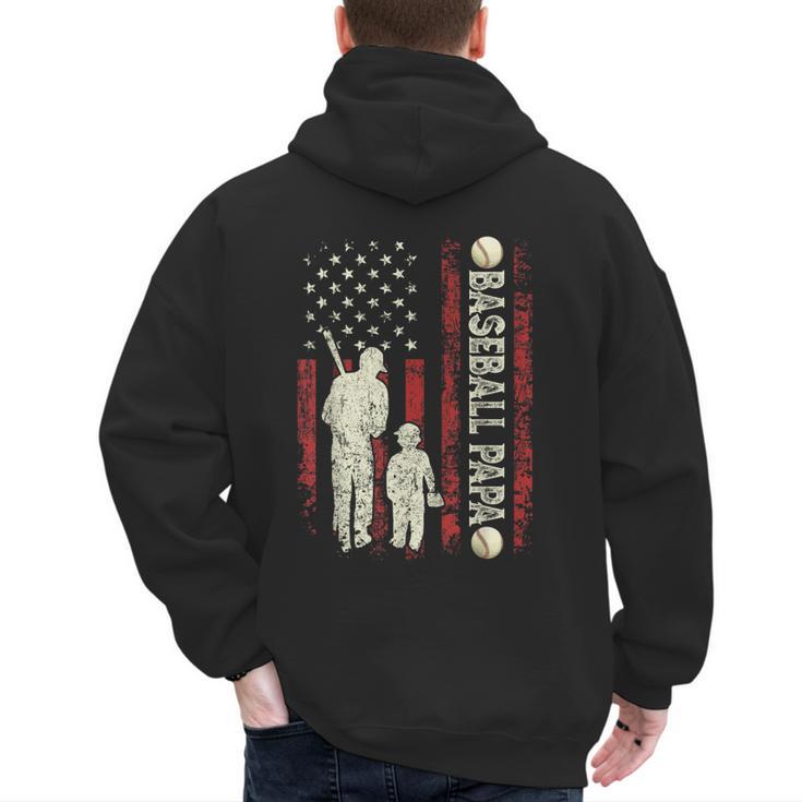 Father's Day Baseball Papa USA Flag Dad Men Baseball Men's Hoodie Back Print