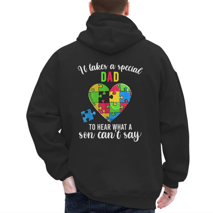 Fun Heart Puzzle Shirts Dad Autism Awareness Family Support Men's Hoodie Back Print
