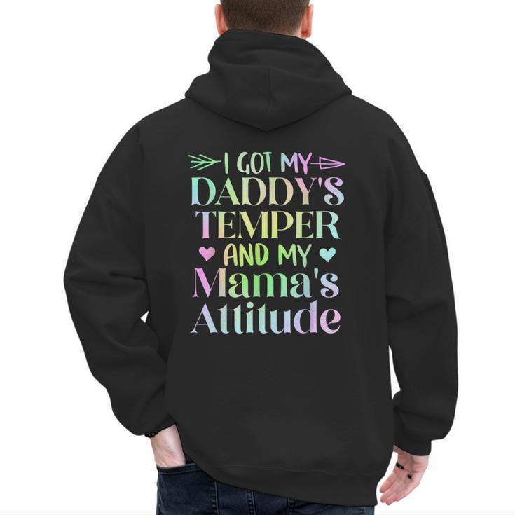 Funny Family Saying Apparel I GOT MY DADDY'S TEMPER And My Mama's Attitude Kids Men's Hoodie Back Print
