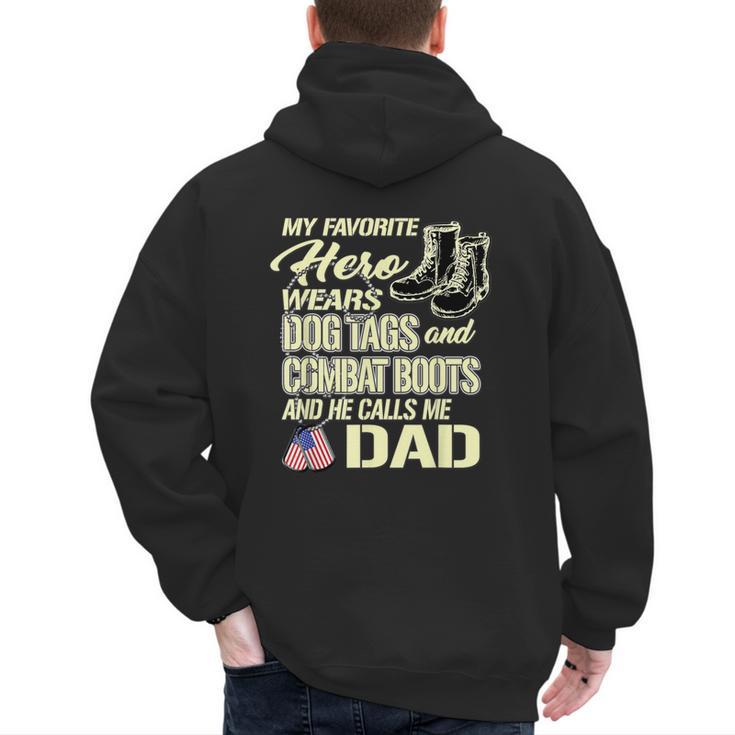 Hero Wears Dog Tags Combat Boots Proud Army Dad Father Men's Hoodie Back Print