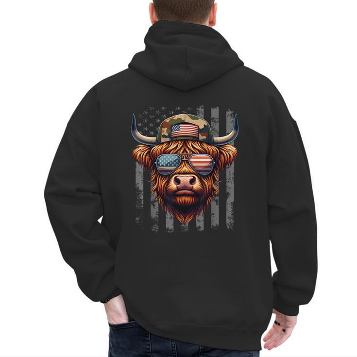 Highland Cow 4th July USA Flag Dad Father America Men Boys Men's Hoodie Back Print