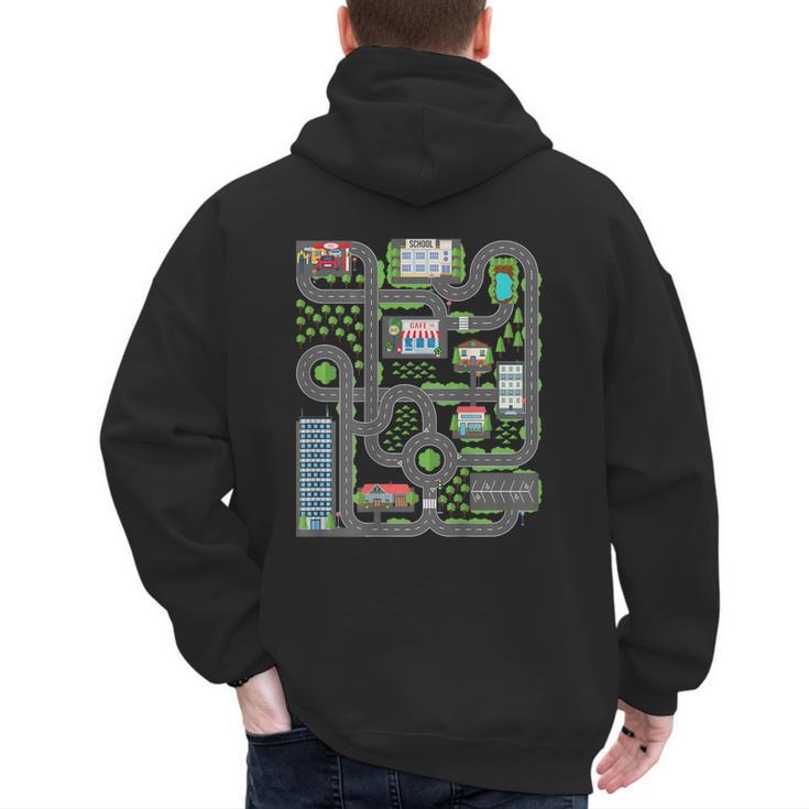 Kid Play Cars On Dad Back Race Track Mat Fathers Day Men's Hoodie Back Print