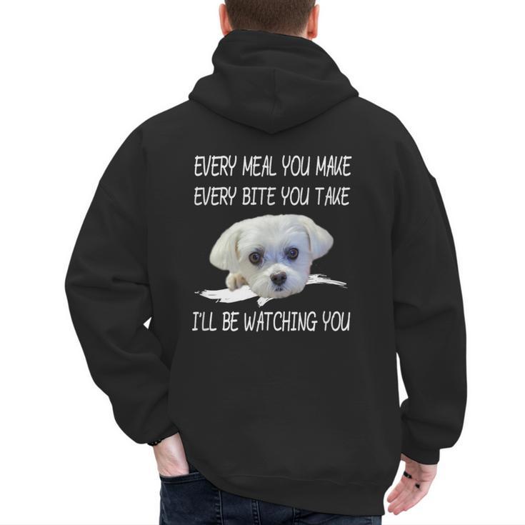 Maltese Dog Watching Owner Quote Puppy Mom Dad Men Women Girls Kids Men's Hoodie Back Print