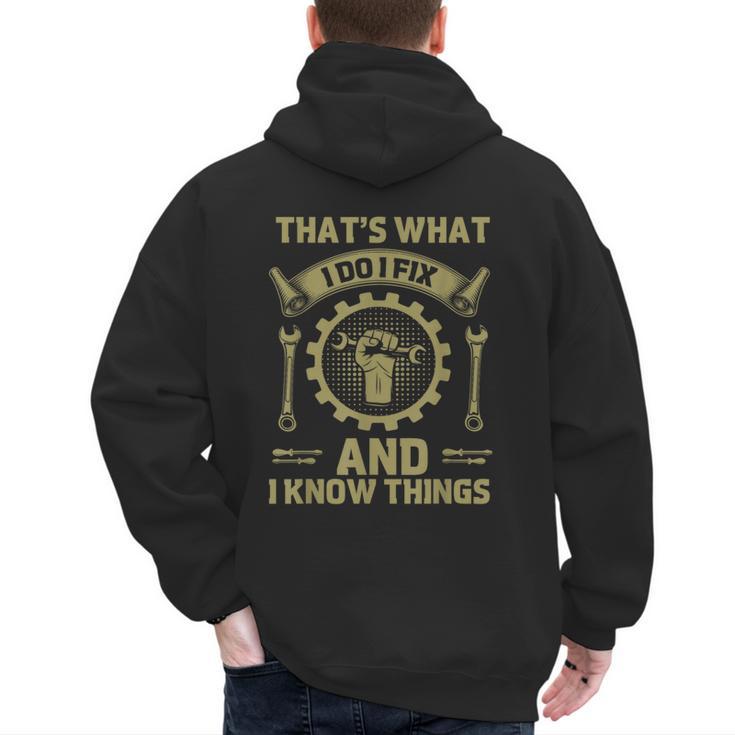 Men Dad That's What I Do I Fix Stuff And I Know Things Men's Hoodie Back Print
