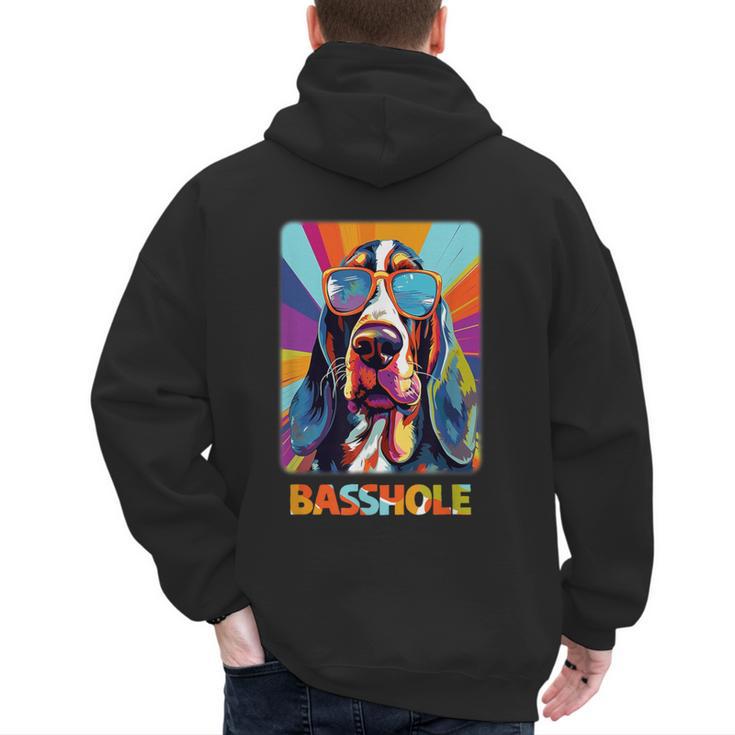 Mom & Dad Of a Basshole Basset Hound With Glasses -Adults Short Sleeve Men's Hoodie Back Print