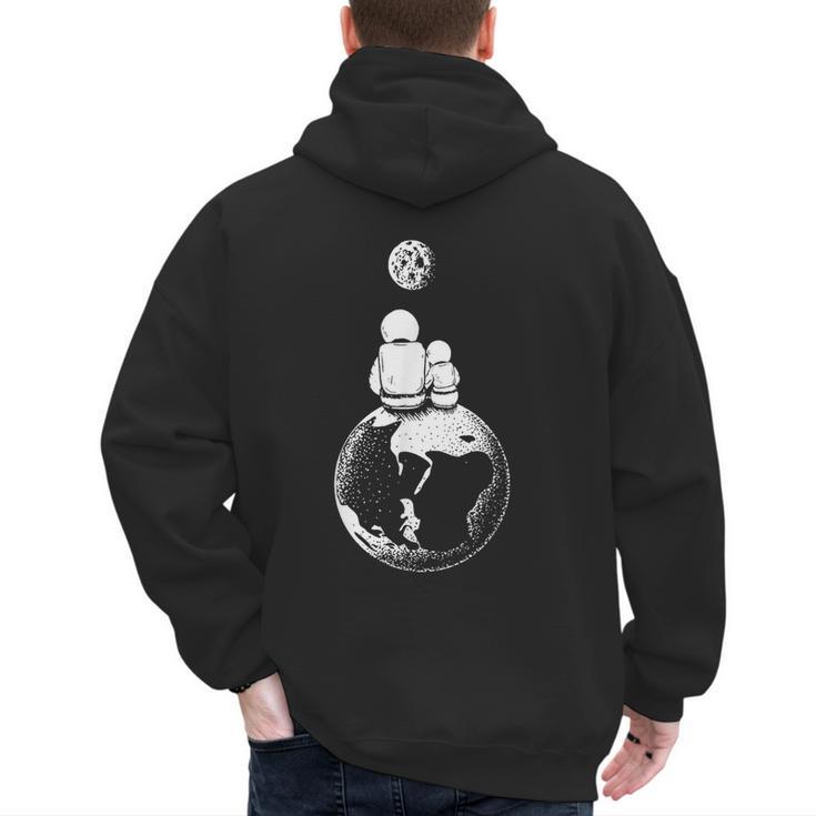 Moon And Astronaut Dad And Baby Space For Father's Day Men's Hoodie Back Print