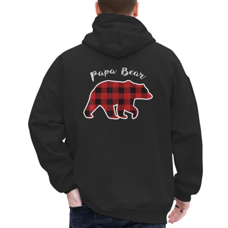 PAPA Bear Men Red Plaid Christmas Pajama Family Dad Small Men's Hoodie Back Print