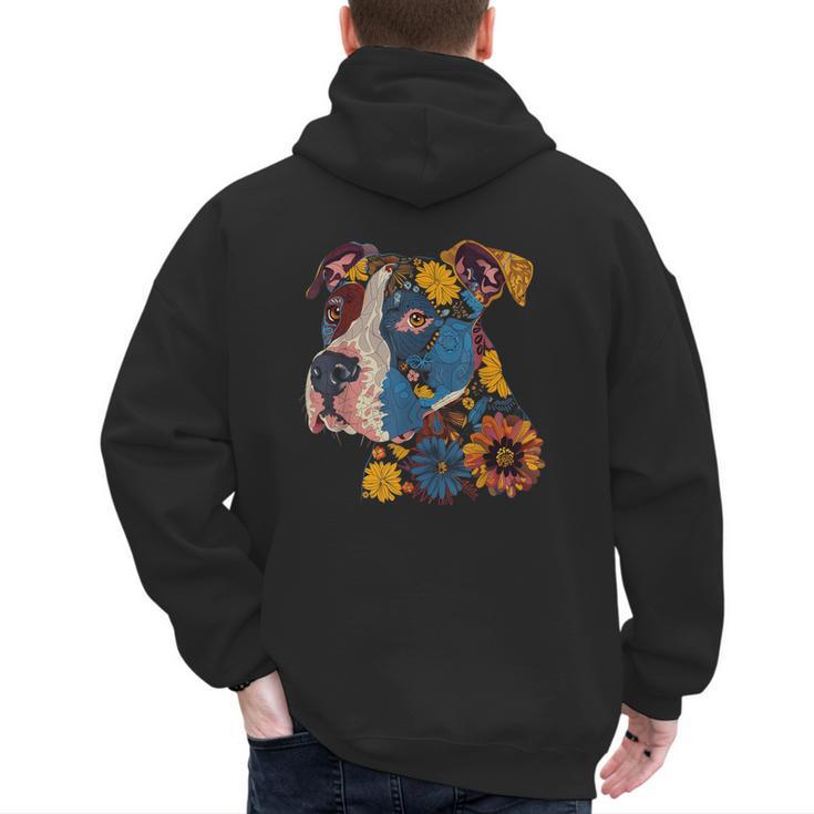 Pitbull Floral Dog Lover Vintage Flower Art Pitbull Mom Dad Men's Hoodie Back Print