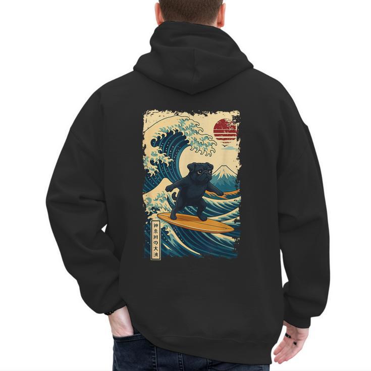 Pug Japanese Kanagawa Wave Surfing Japan Mom Dad Kids Men's Hoodie Back Print