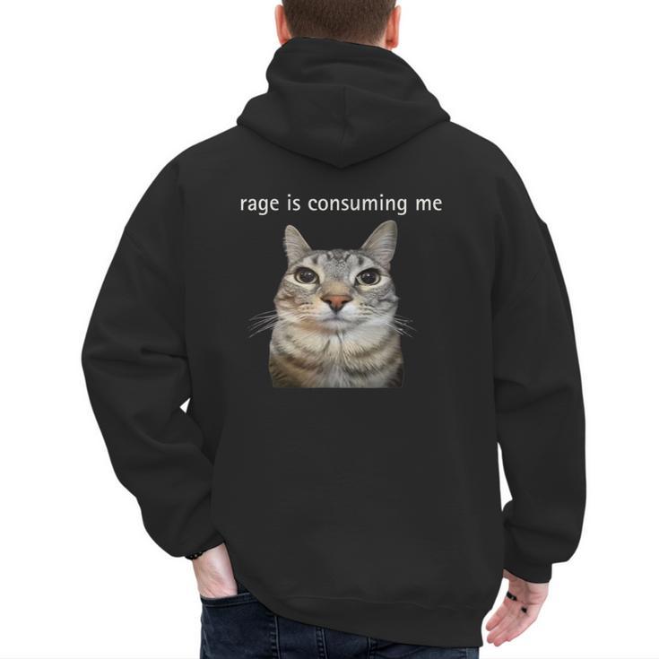 Rage Is Consuming Me Silly Staring Cat Meme Dad Mom Men's Hoodie Back Print