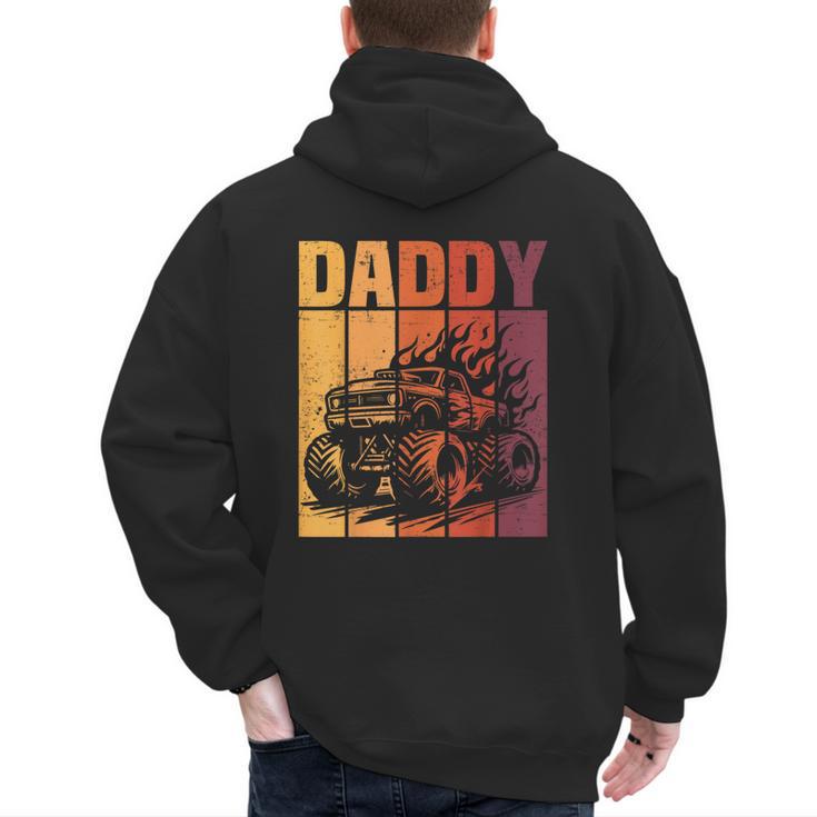 Retro Monster Truck Daddy Matching Family Birthday Party Men's Hoodie Back Print