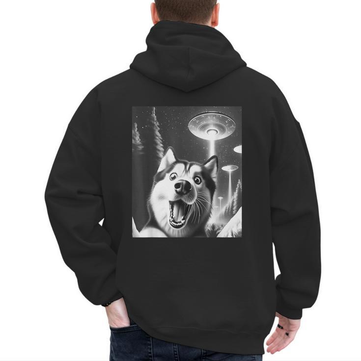 Siberian Husky Alien UFO Taking a Selfie Dog Mom Dad Men's Hoodie Back Print