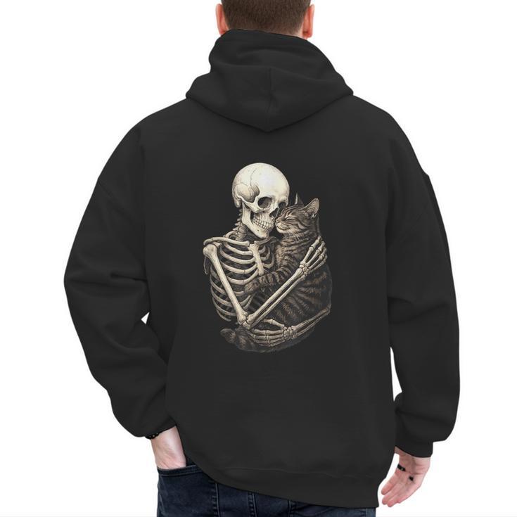 Skeleton Hugging Cat Halloween Cat Lover Cat Mom Dad Men's Hoodie Back Print