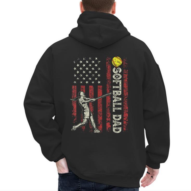 Softball Dad US Flag For Dad Men Patriotic Fathers Day Men's Hoodie Back Print