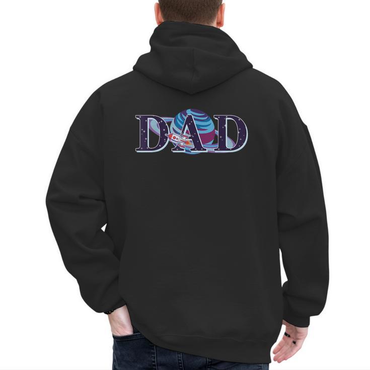 Space Dad Family Matching Mom Space Birthday Theme Party Men's Hoodie Back Print