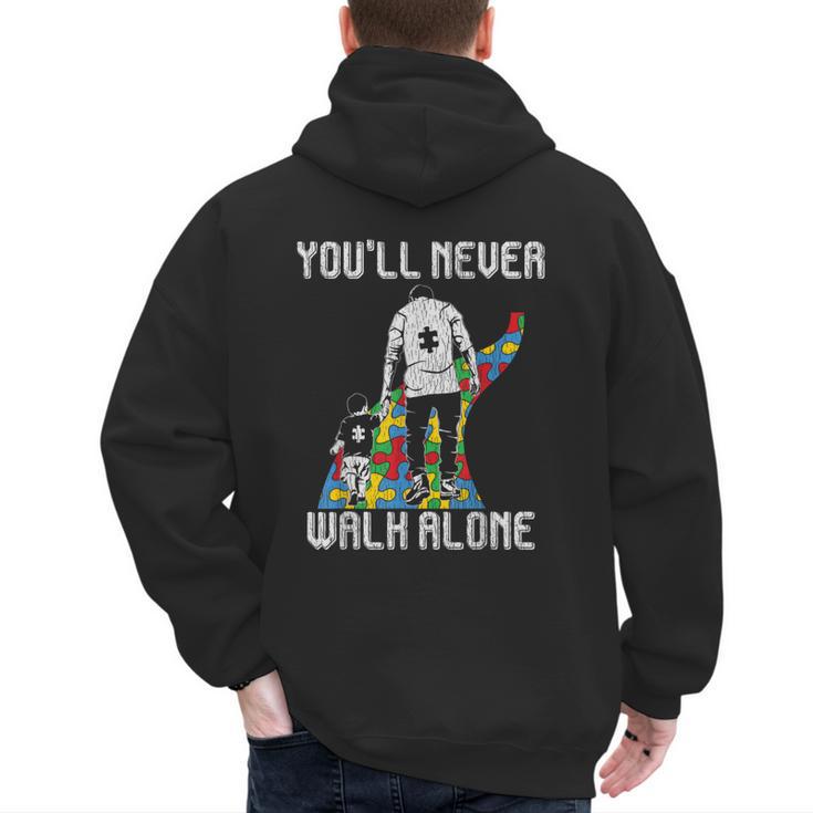 Vintage Father Son Family Autistic Kids Autism Awareness Dad Men's Hoodie Back Print