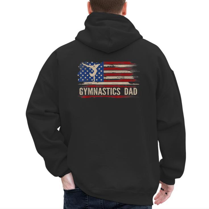 Vintage Gymnastics Dad American USA Flag Sports Men's Hoodie Back Print