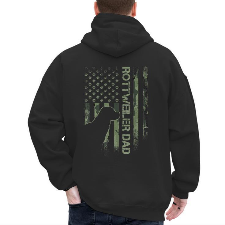 Vintage USA Camo Flag Proud Rottweiler Dad Rottie Silhouette Men's Hoodie Back Print