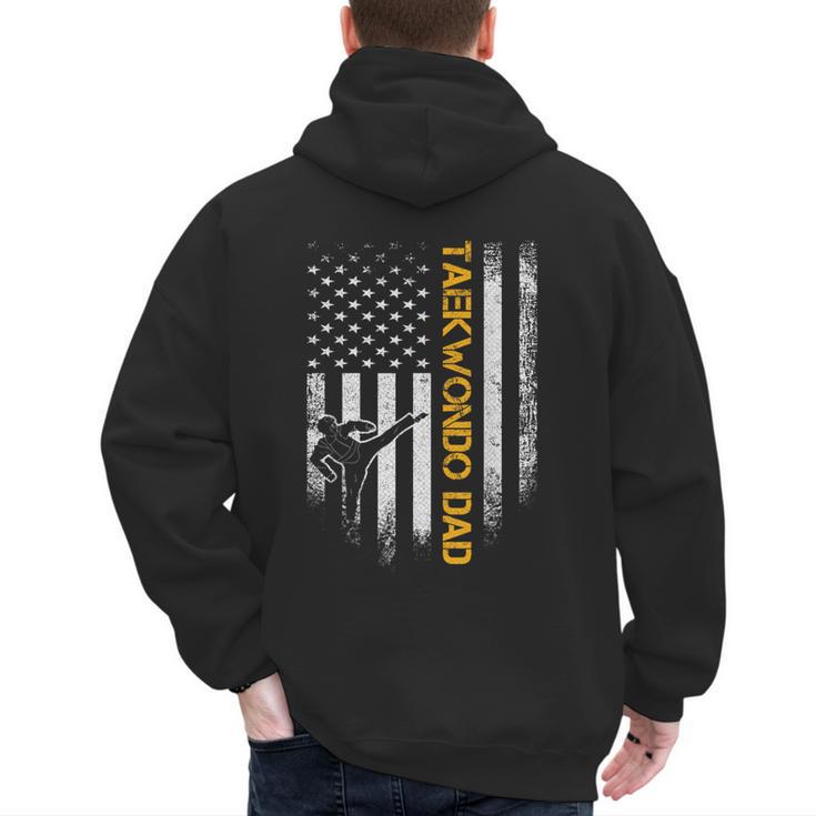 Vintage USA Flag Korea Taekwondo Training Dad Silhouette Men's Hoodie Back Print