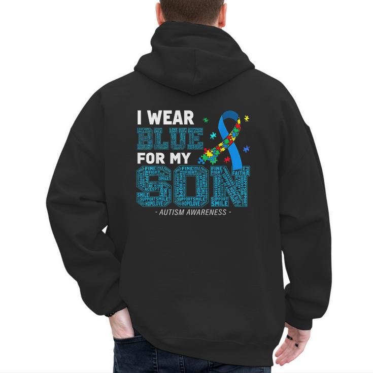 I Wear Blue For My Son Autism Awareness Mom Dad Parents Men's Hoodie Back Print