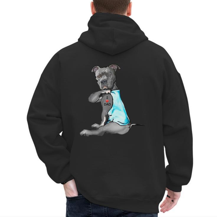 Women Dog Pitbull I Love Dad Tattoo Men's Hoodie Back Print