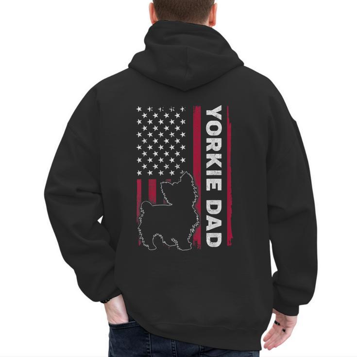 Yorkie Dog Vintage US American Flag Yorkie Dad Fathers Day Men's Hoodie Back Print