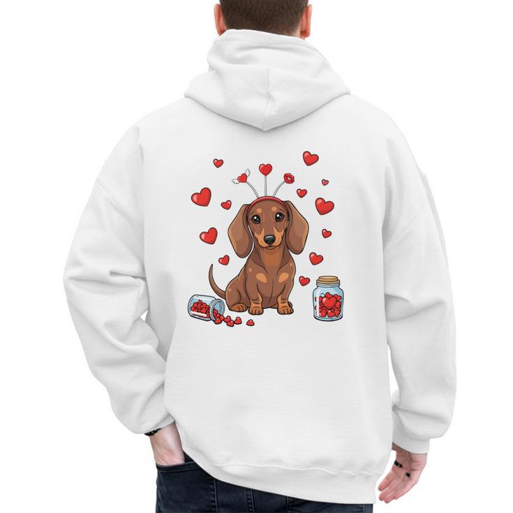 Cute Dachshund Valentine's Day Heart Love Dog Mom Dog Dad Men's Hoodie Back Print