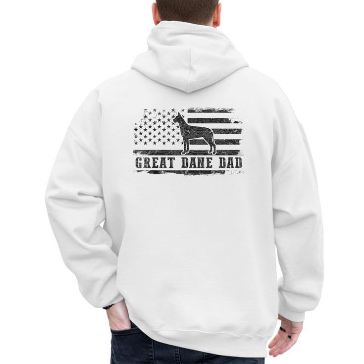 Great Dane Dad Distressed American Flag Patriotic Dog Men's Hoodie Back Print