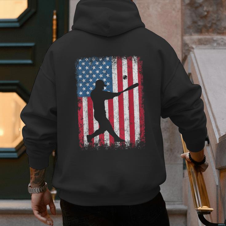 American Flag Vintage Baseball Flag Dad Mom Tee T-Shirt Men's Hoodie Back Print