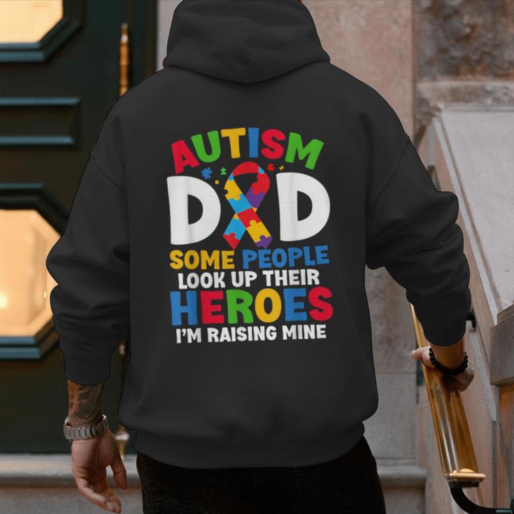Autism Dad Puzzle Ribbon Proud Son Hero Autism Awareness Men's Hoodie Back Print