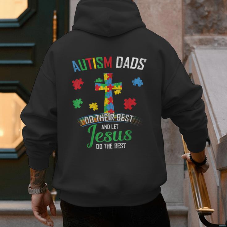 Autism Dad Son Father Autistic Kid Awareness Jesus Christian Men's Hoodie Back Print