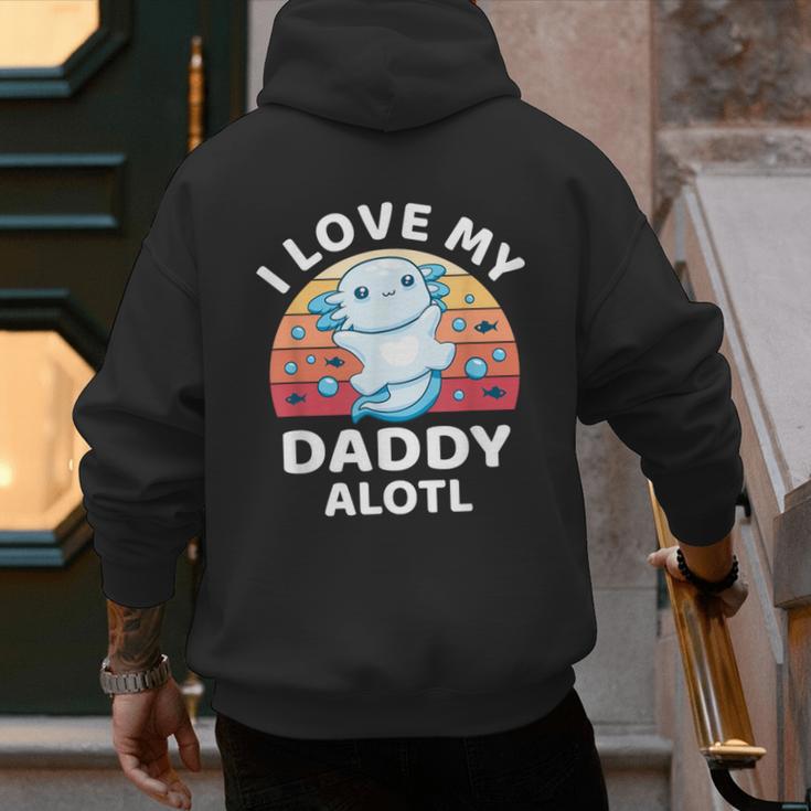 Axolotl Kids Teens Retro Sunset I Love My Daddy Men's Hoodie Back Print