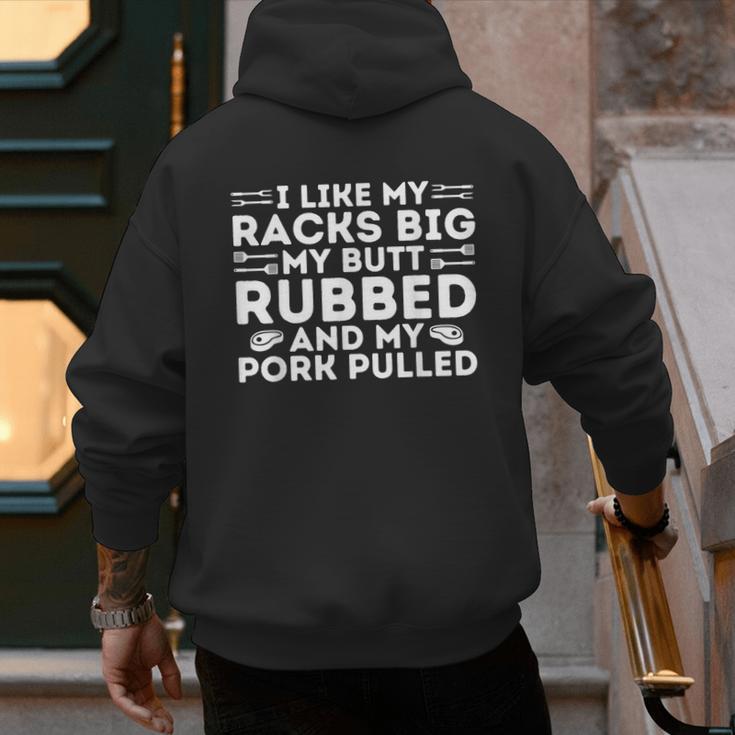 BBQ Barbecue Grilling Butt Rubbed Pork Pulled Pitmaster Dad Men's Hoodie Back Print