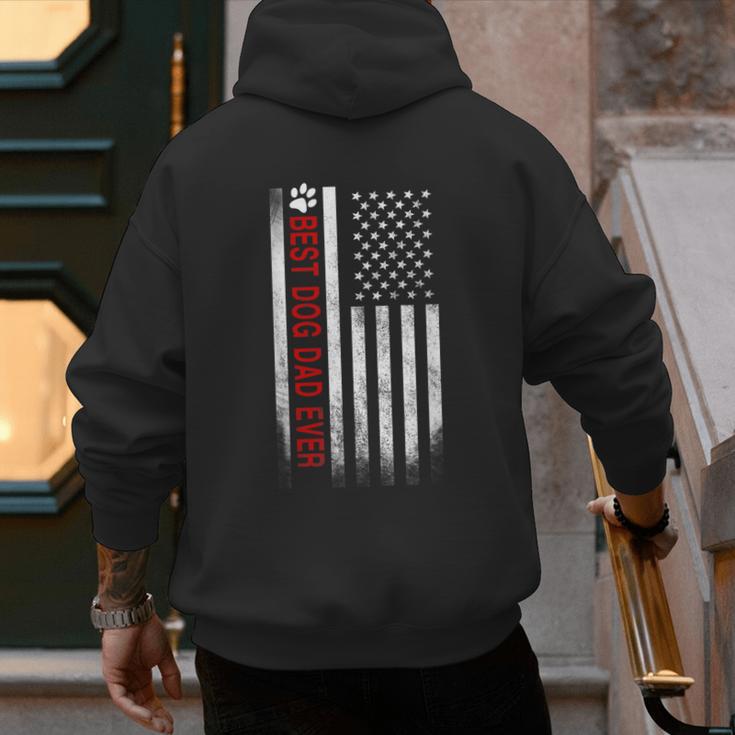 Best Dog Dad Ever American Flag For Best Father Men's Hoodie Back Print