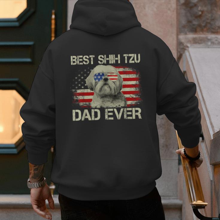 Best Shih Tzu Dad Ever Tshirt Dog Lover American Flag Men's Hoodie Back Print