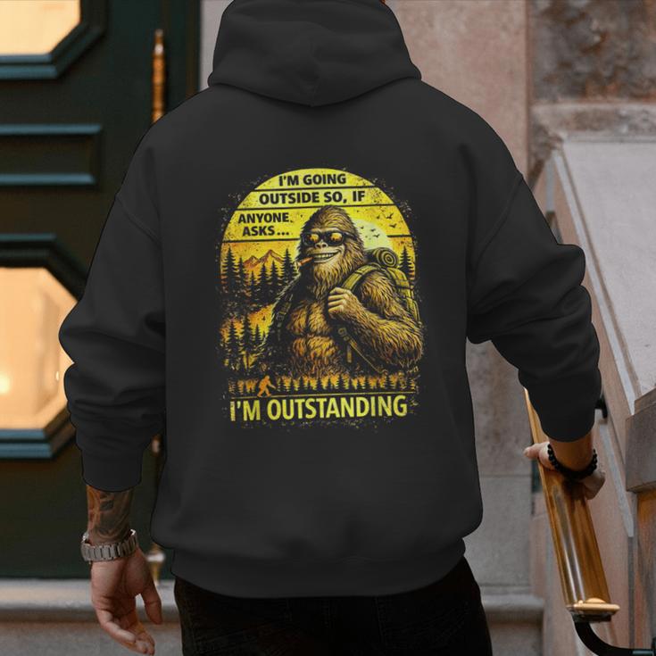 Bigfoot Outdoor Hiking Dad Joke Im Outstanding Sasquatch Men's Hoodie Back Print