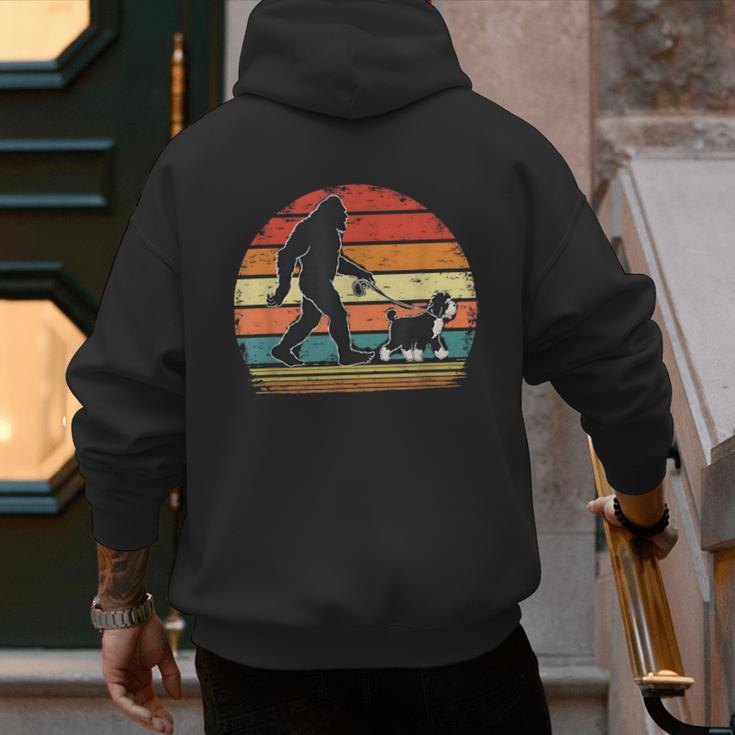 Bigfoot Walking a Dog Bernedoodle Dog Dad Men's Hoodie Back Print