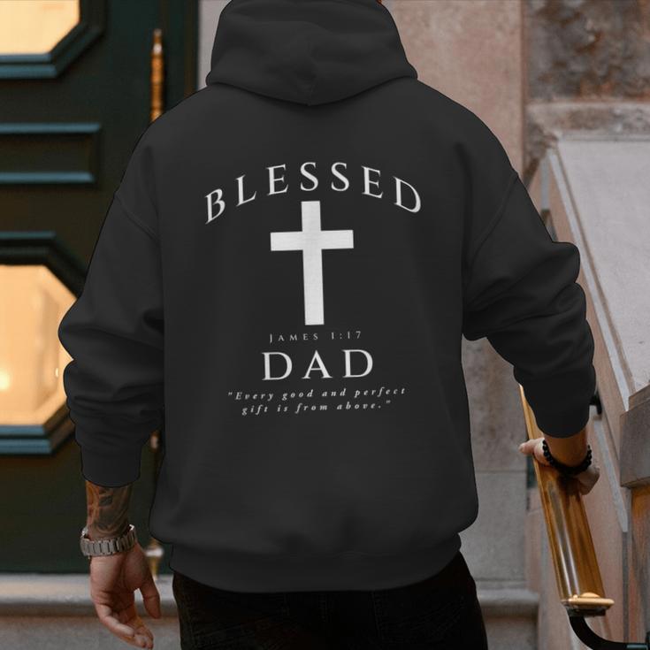Blessed Dad Christian Men James 1 17 Scripture Quote Cross Men's Hoodie Back Print