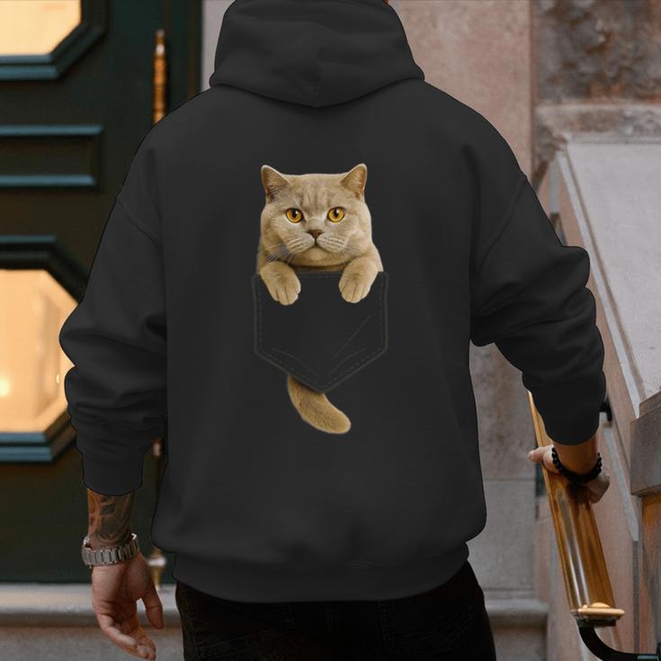 British Shorthair Cat Pocket Cat Mom Cat Dad Cat Lover Men's Hoodie Back Print British Shorthair Cat Pocket Cat Mom Cat Dad Cat Lover Men's Hoodie Back Print