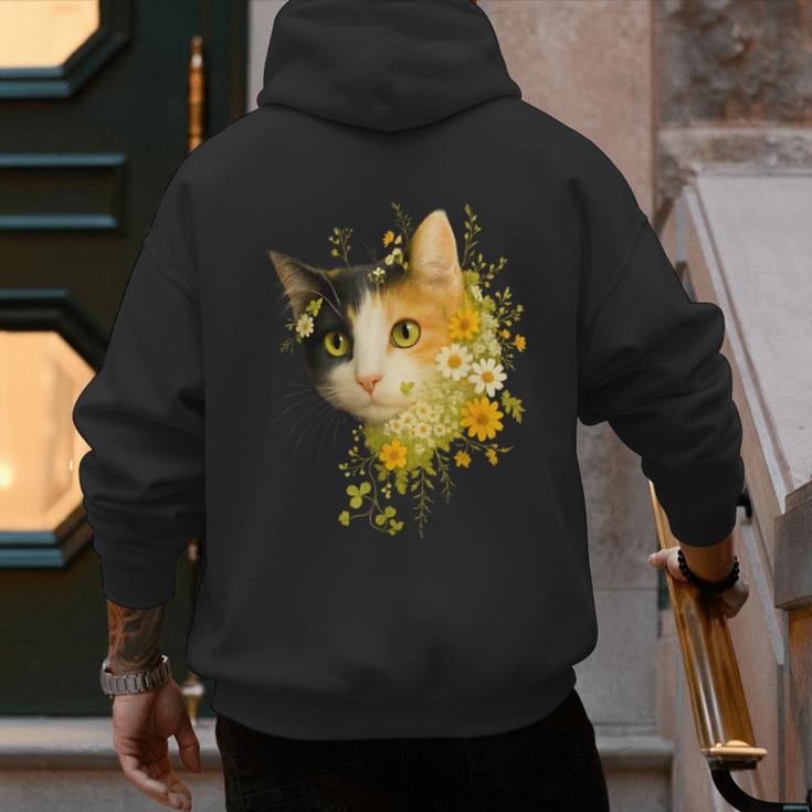 Calico Cat With Flowers For Mom Dad Women Men Kids Botanical Men's Hoodie Back Print