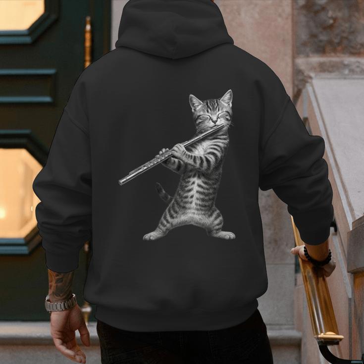 Cat Playing Flute For Cat Lover Cat Mom Cat Dad Men's Hoodie Back Print