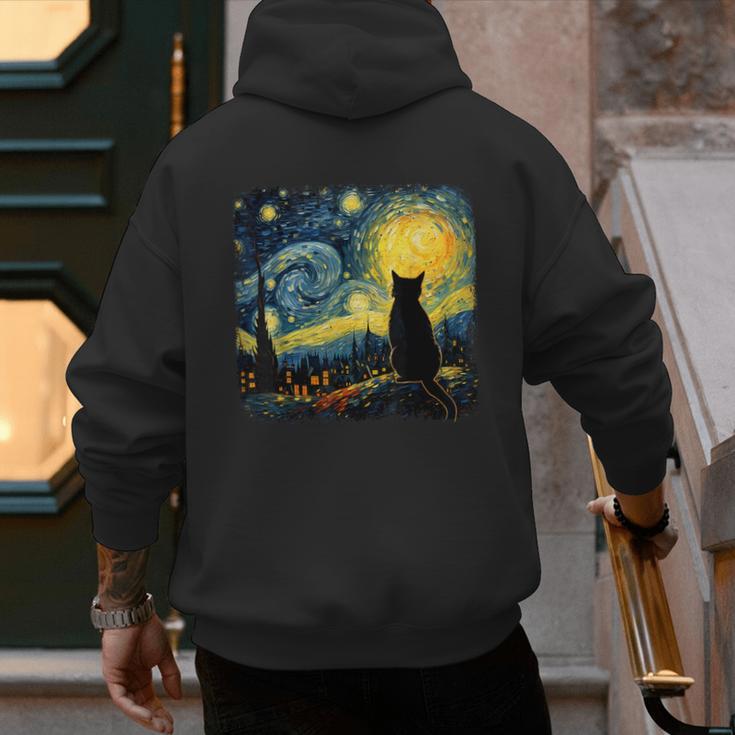 Cat Starry Night Van Gogh Cat For Cat Lover Cat Mom Cat Dad Men's Hoodie Back Print Cat Starry Night Van Gogh Cat For Cat Lover Cat Mom Cat Dad Men's Hoodie Back Print