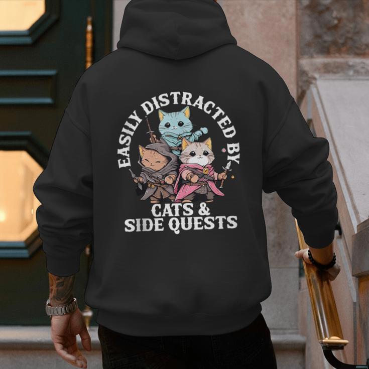 Cats Side Quest Distracted Tabletop Men Women Kids Dad Men's Hoodie Back Print