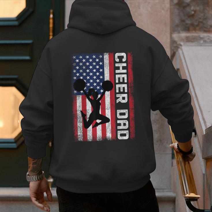 Cheer Dad American Flag Cheerleader Support Men's Hoodie Back Print