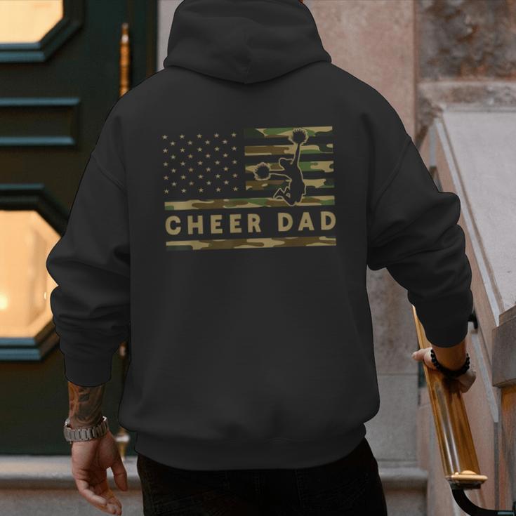 Cheer Dad Camo American Flag Cheerleader Supporter Men's Hoodie Back Print