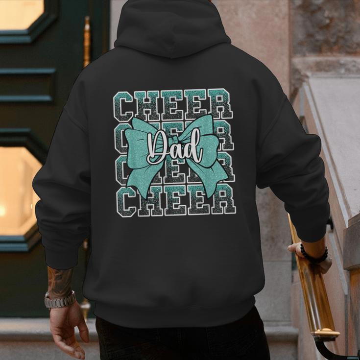 Cheer Dad Daddy Bow Sport Cheerleader Cheerleading Teal Blue Men's Hoodie Back Print