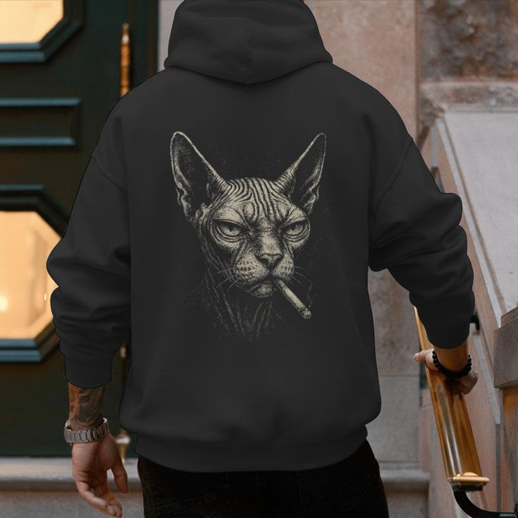 Cigarette Smoking Sphynx Cat Meme Stupid For Dad Men's Hoodie Back Print